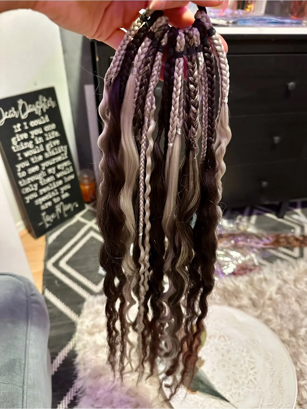 Hand-Tied Women's Hair Extensions in Brown with White Highlights